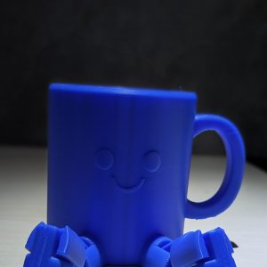 Runder Organizer in Blau mit Gesicht und beweglichen Beinen