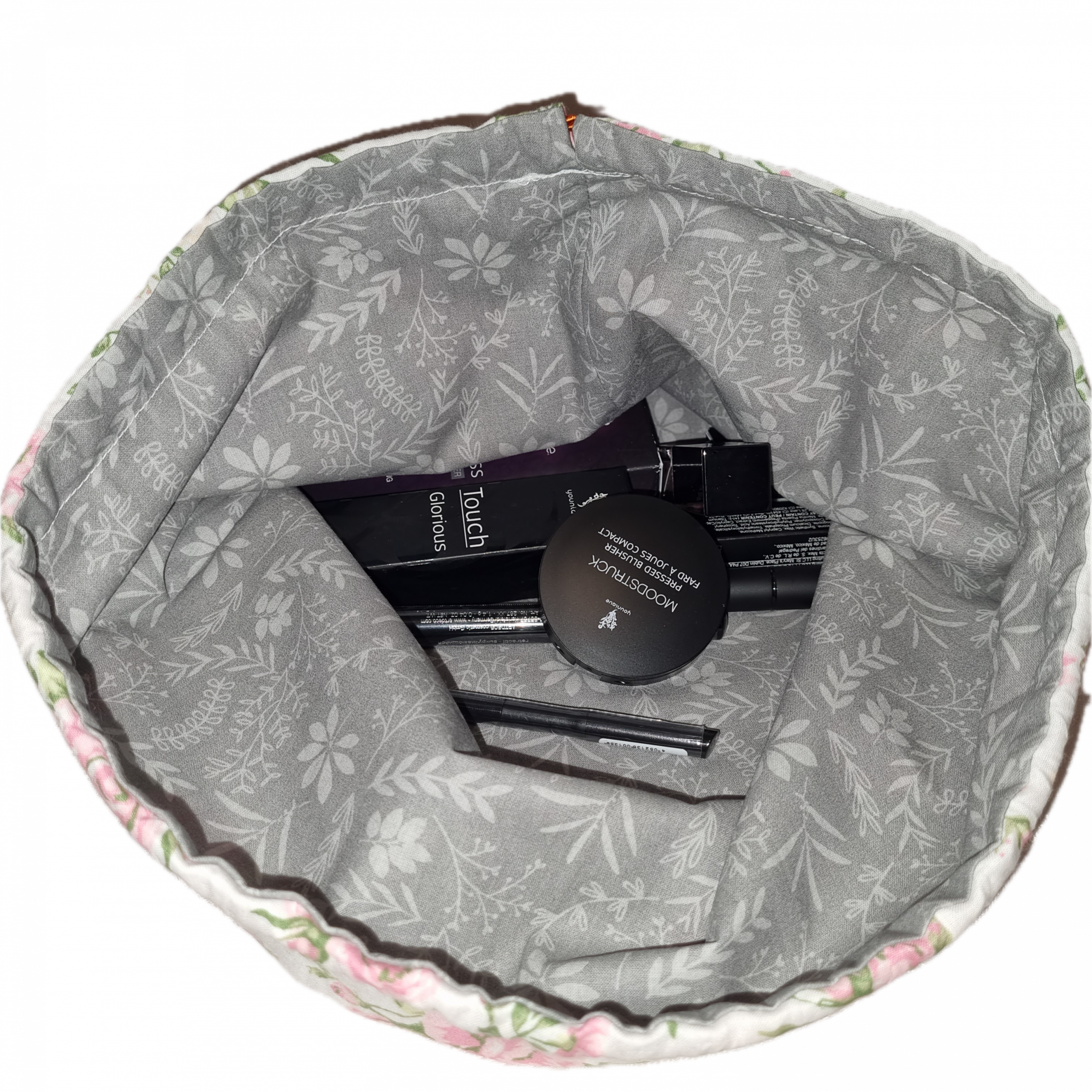 Handgenähtes Stoff-Säckchen mit Rosenmotiv in Rosa (ca. 27 × 36 cm) – Bild 2