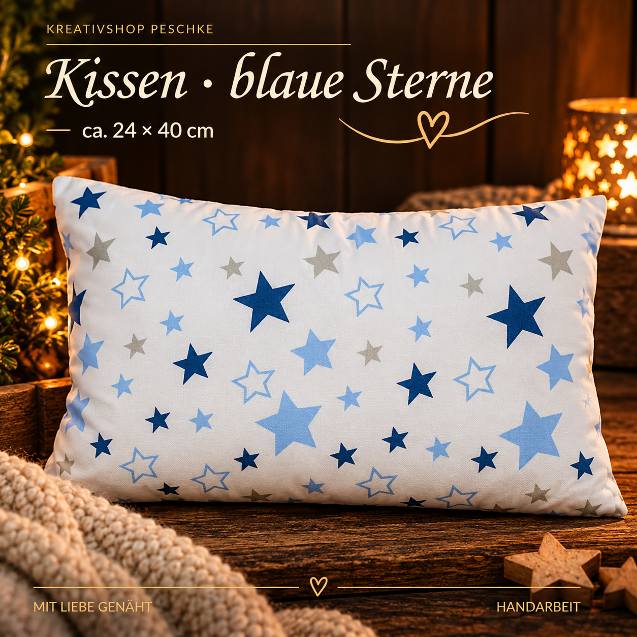 Kissen in Weiß mit blauen Sternen