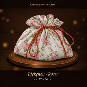 Stoff-Säckchen mit Rosenmotiv in Rosa – ca. 27 × 36 cm