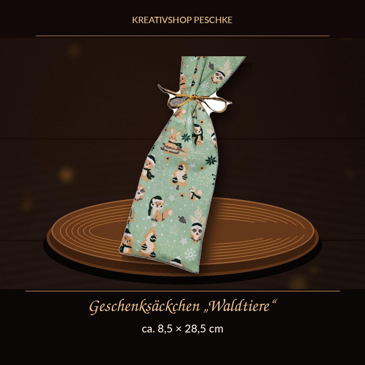 Geschenksäckchen grün mit Tieren