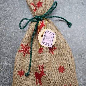 Geschenksäckchen Stoff „Rentier“ mit grüner Kordel