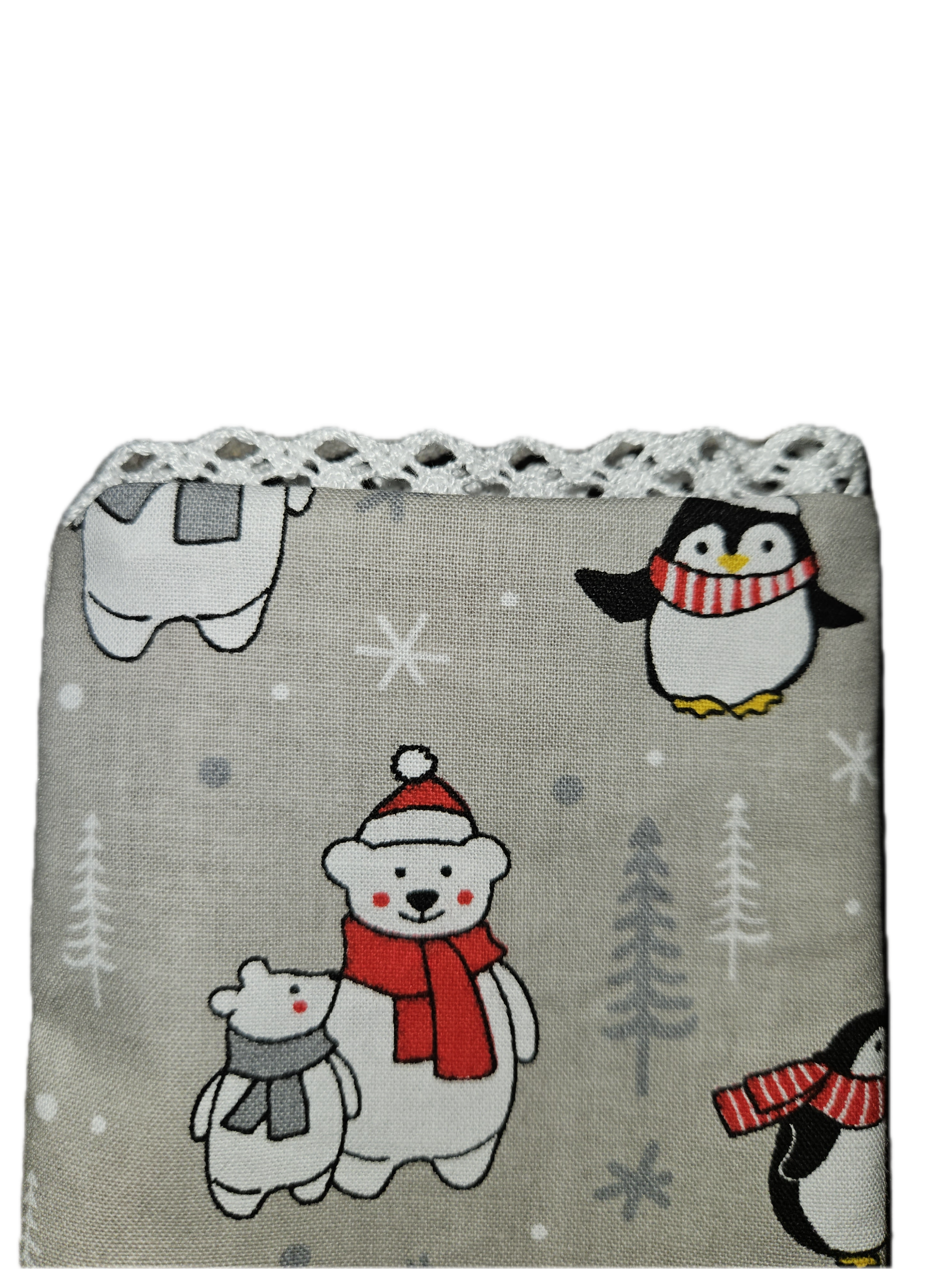 Geschenksäckchen grau mit Eisbär & Pinguinen