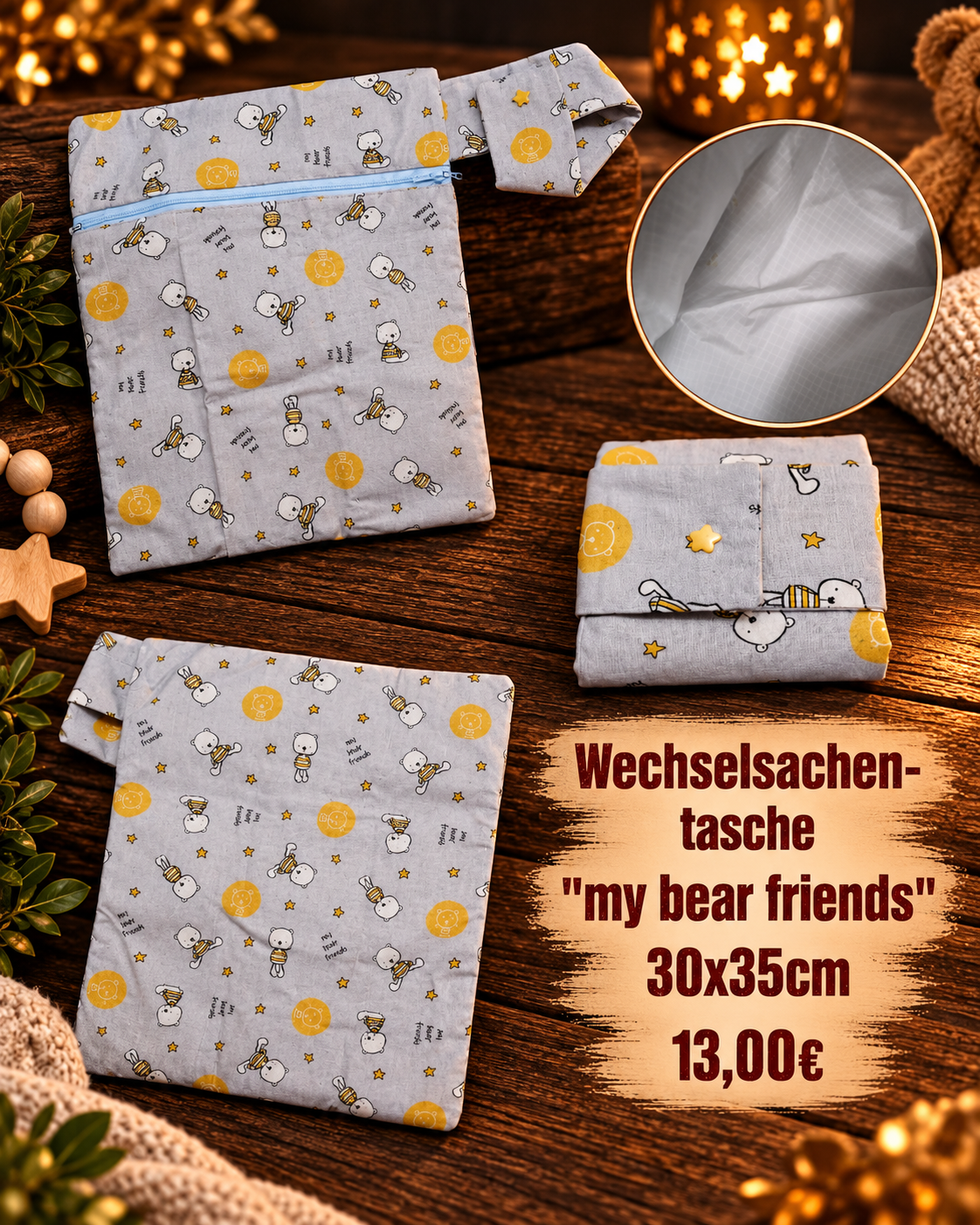 Wechselsachen-Tasche „my Bear Friends“ – ca. 30 × 35 cm