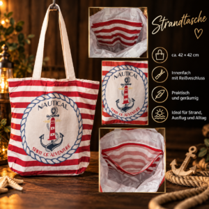 Strandtasche „Leuchtturm & Anker“