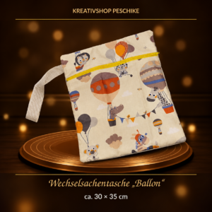 Wechselsachen-Tasche „Tiere im Ballon“ – ca. 30 × 35 cm