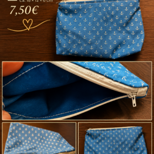 Kosmetiktasche / Handtaschenorganizer Blau mit Ankern – Handgenäht