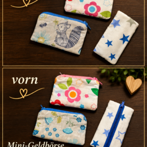 Mini-Geldbörse handgenäht – Verschiedene Motive mit Reißverschluss