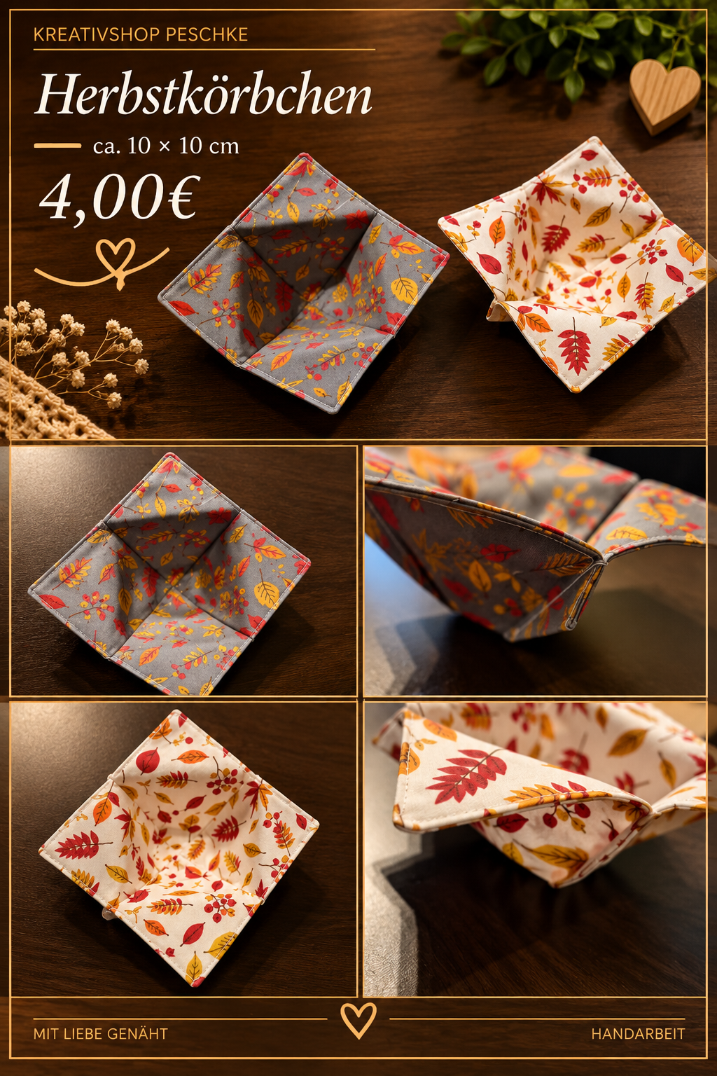 Herbstkörbchen handgenäht – Stoffkörbchen mit Herbstmotiven