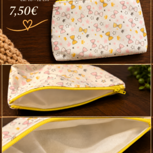 Kosmetiktasche handgenäht – Creme mit Schleifen und Sternen