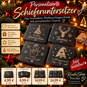 Schieferuntersetzer mit Wunschgravur – Einzeln oder als Set